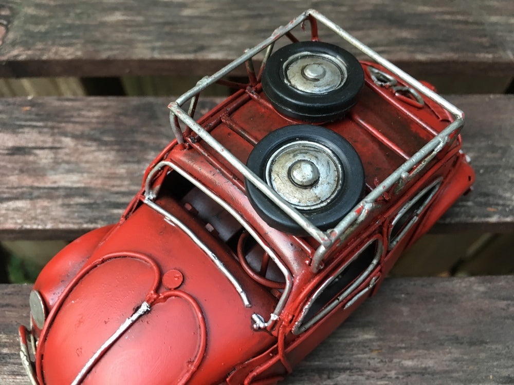 Vintage Diecast Beetle with Spare Wheels on Roof Rack