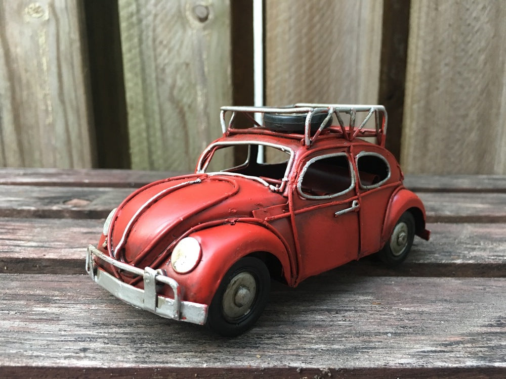 Vintage Diecast Beetle with Spare Wheels on Roof Rack