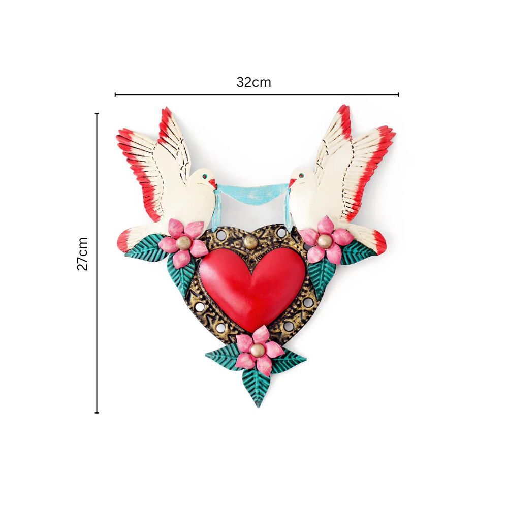 Mi Amor Dove Mexican Folk Art Tin Heart 30cm