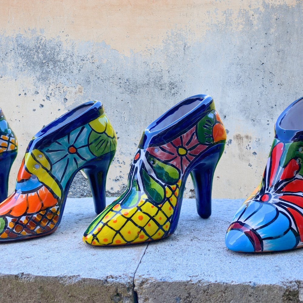 Mexican Talavera High Heel Ceramic Shoe Planter 11cm