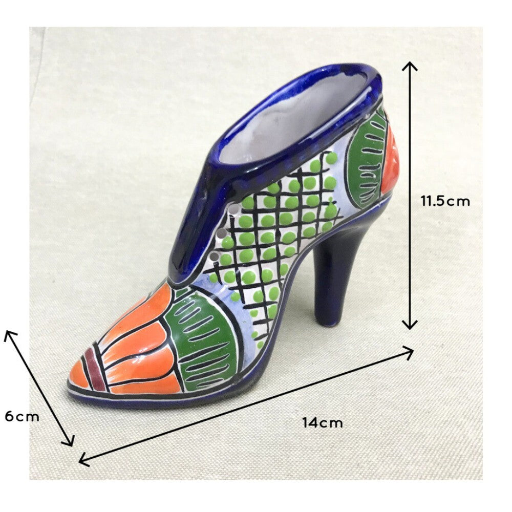 Mexican Talavera High Heel Ceramic Shoe Planter 11cm
