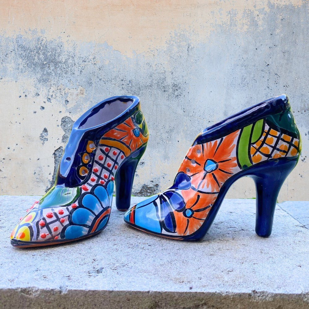 Mexican Talavera High Heel Ceramic Shoe Planter 11cm