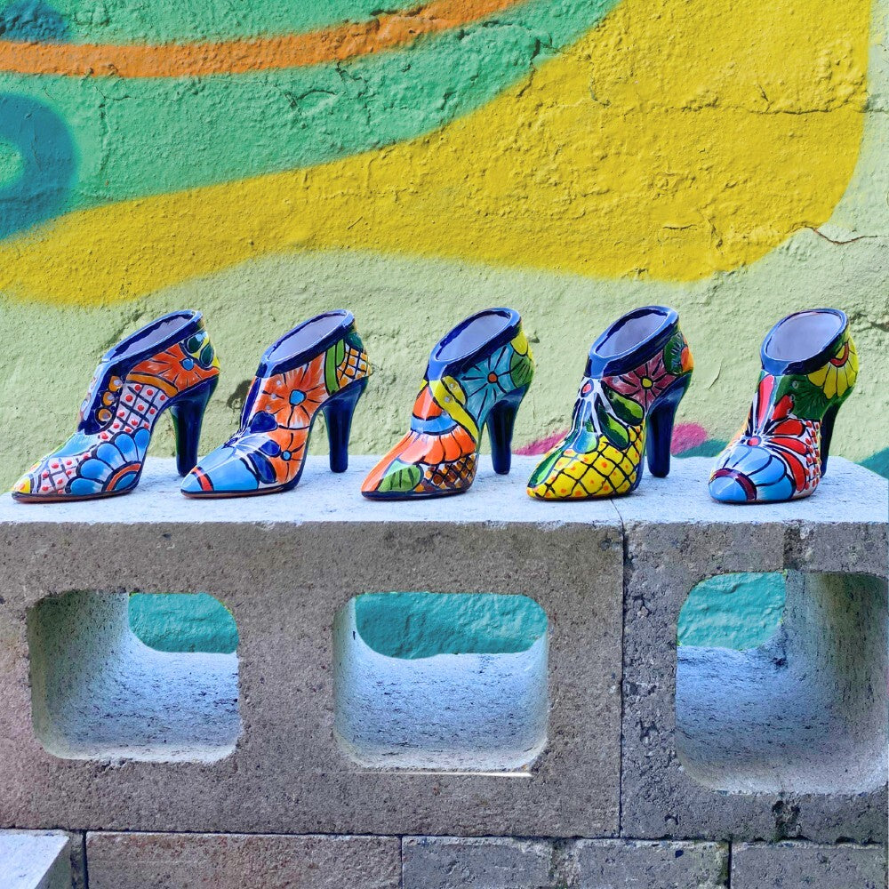 Mexican Talavera High Heel Ceramic Shoe Planter 11cm