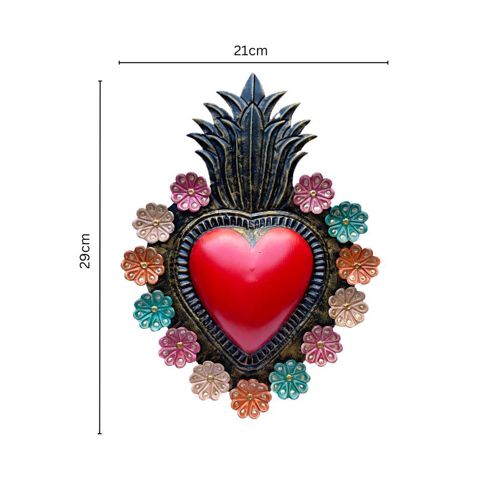 Amora Mexican Folk Art Tin Heart 29cm