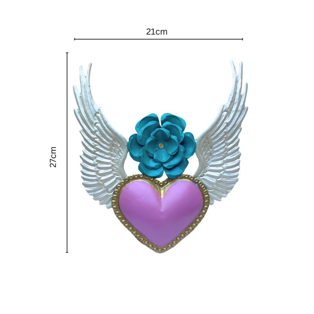 Celeste Winged Heart Mexican Folk Art Tin Heart 29cm