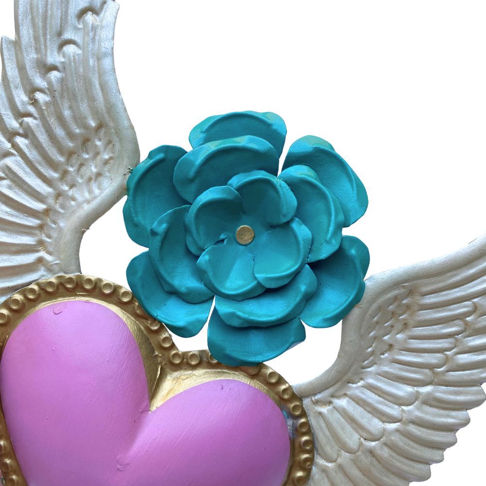 Celeste Winged Heart Mexican Folk Art Tin Heart 29cm