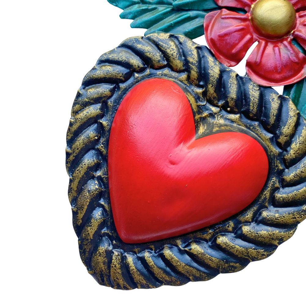 Rosita Heart Mexican Folk Art Tin Heart 15cm