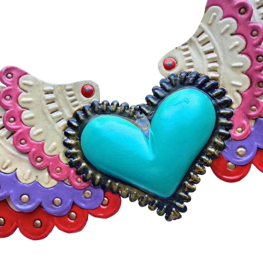 Marisol Winged Heart Mexican Folk Art Tin Heart 37cm