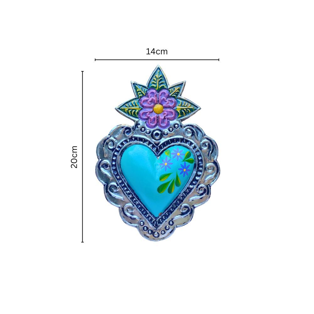 Flor de Cielo Mexican Folk Art Tin Heart 20cm