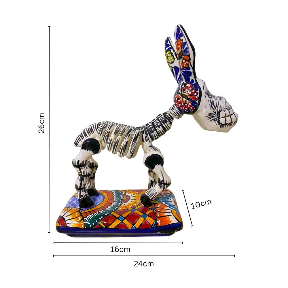 Mexican Talavera Skeleton Donkey Ceramic Figurine 26cm