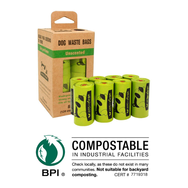 Eco-Clean Biodegradable Dog Waste Poop Bags 8 Rolls (120 pcs)