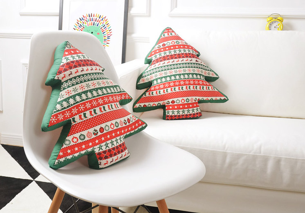 Nordic Red & Green Christmas Tree Cushion 48cm