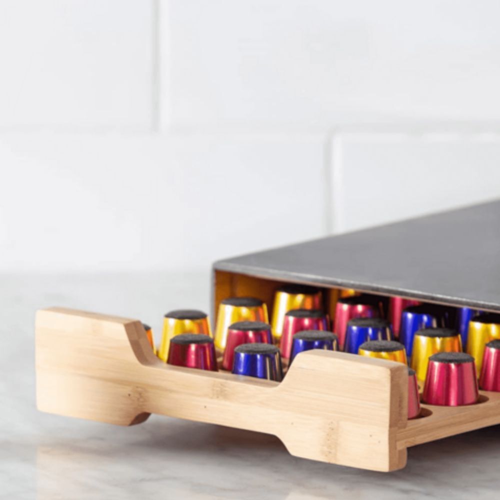 Leaf & Bean Bamboo Coffee Machine Board with Capsule Drawer
