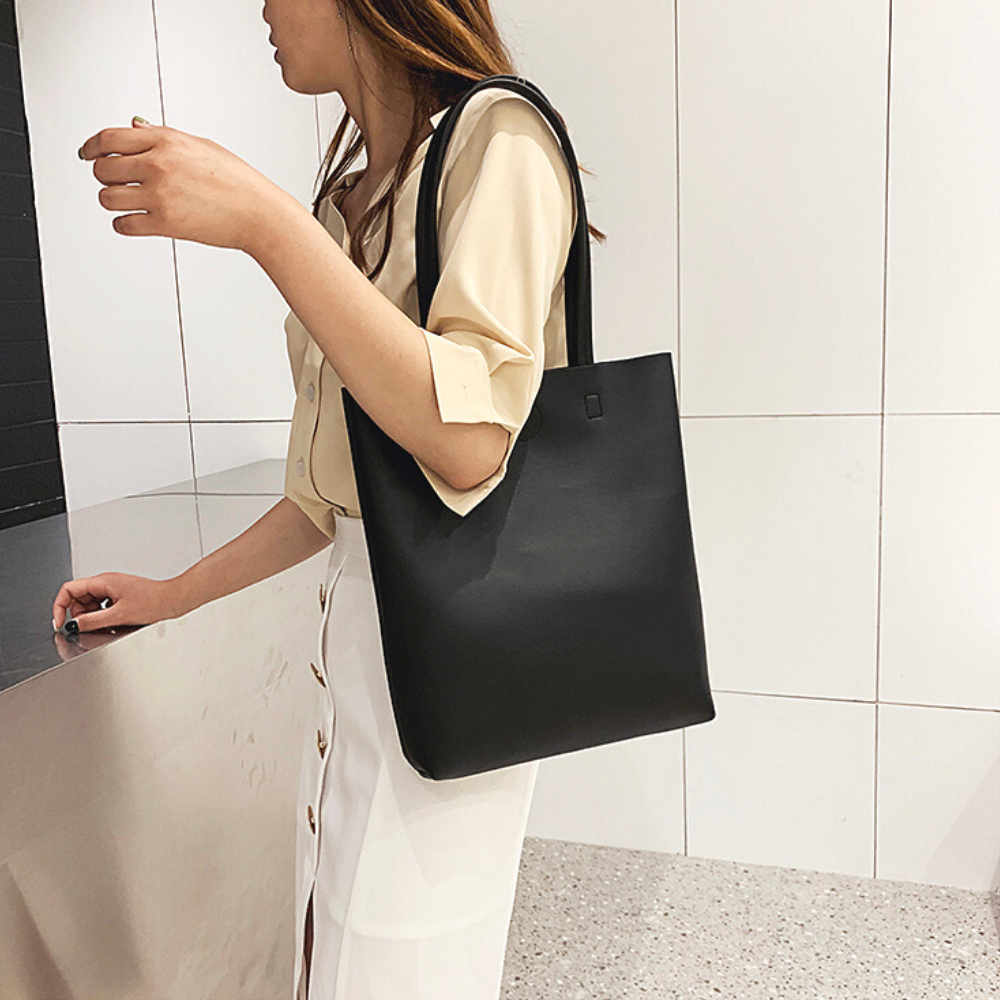 Minimalist Double Handle Black Tote Bag