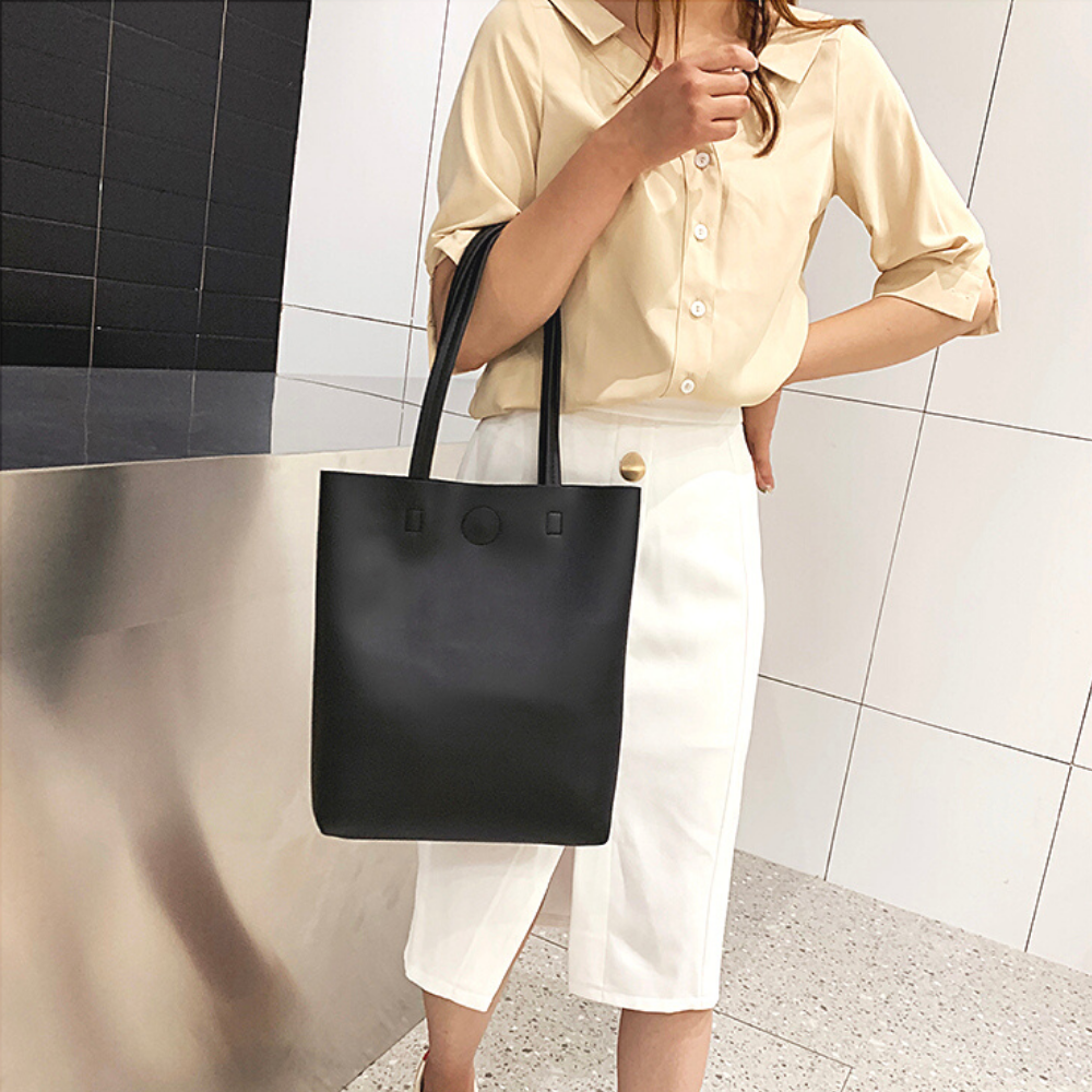 Minimalist Double Handle Black Tote Bag