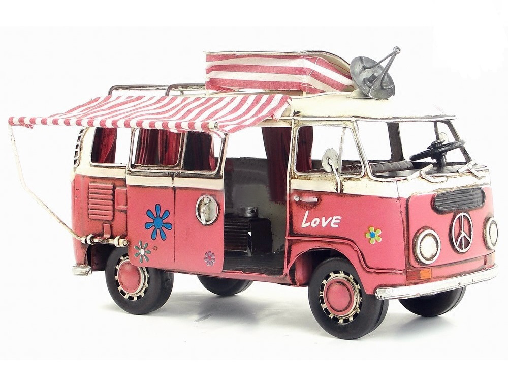 Vintage VW Replica Metal Pink Kombi Camper Bus