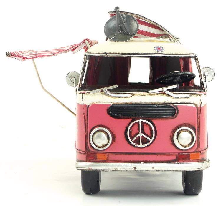 Vintage VW Replica Metal Pink Kombi Camper Bus