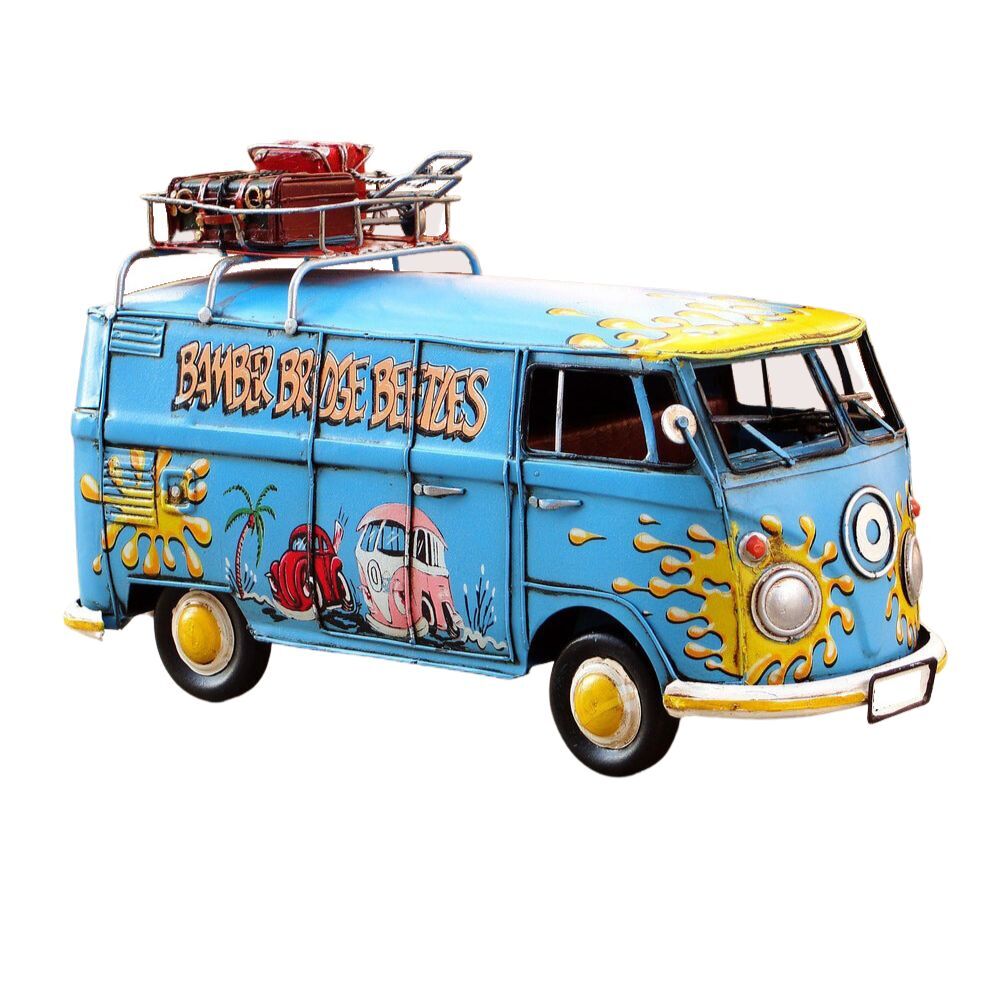 Vintage VW Replica Metal Blue Kombi Camper Bus
