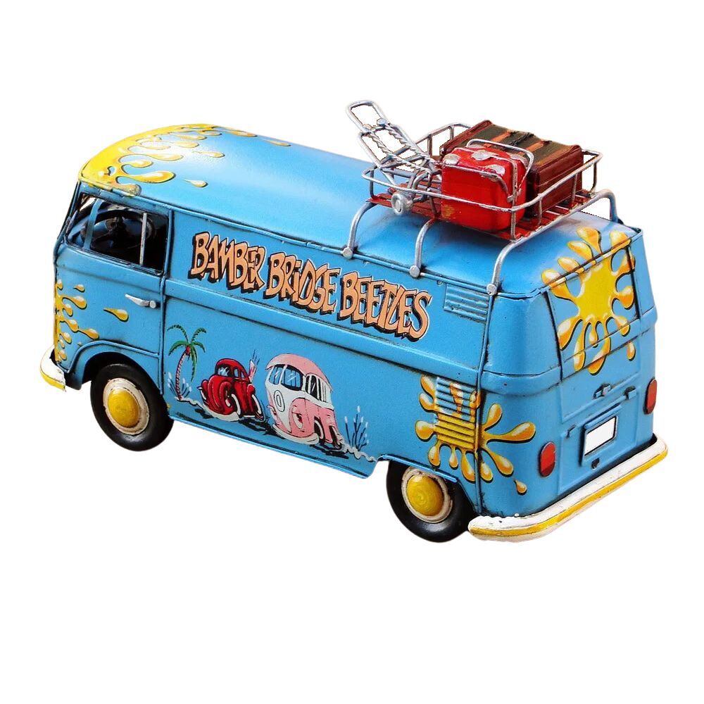 Vintage VW Replica Metal Blue Kombi Camper Bus
