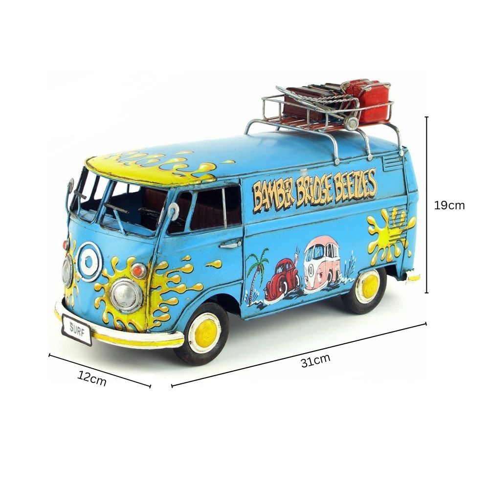Vintage VW Replica Metal Blue Kombi Camper Bus