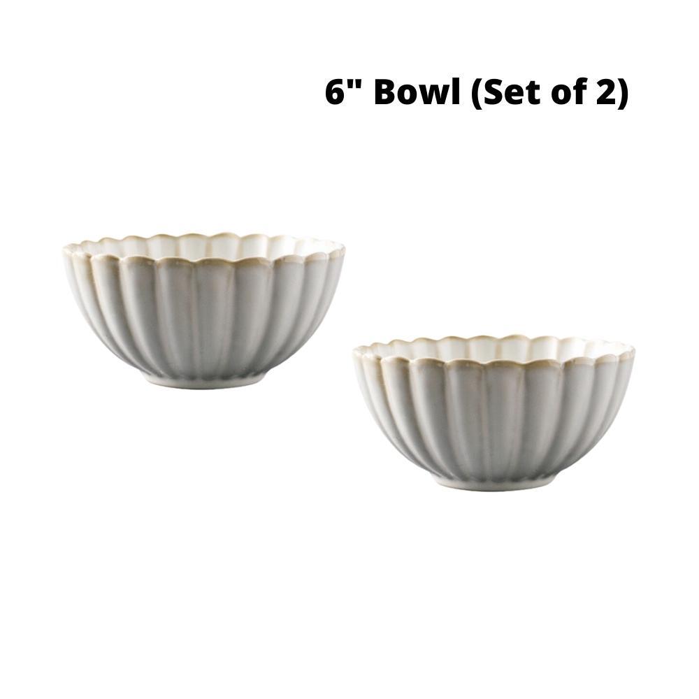 Porcelain Rinka Chrysanthemum White Bowl (Set of 2)