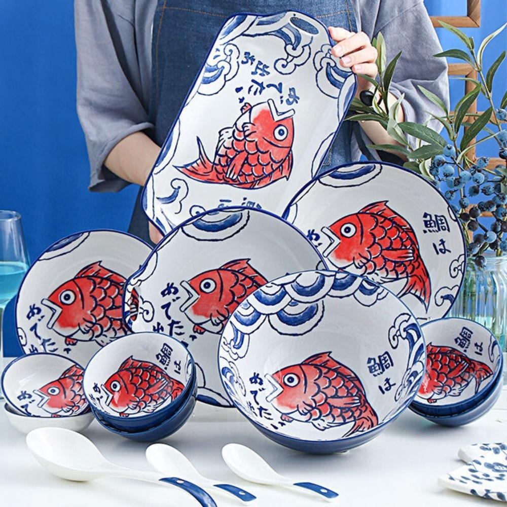 Ceramic Koi Carp 18cm Deep Plate (Set of 2)