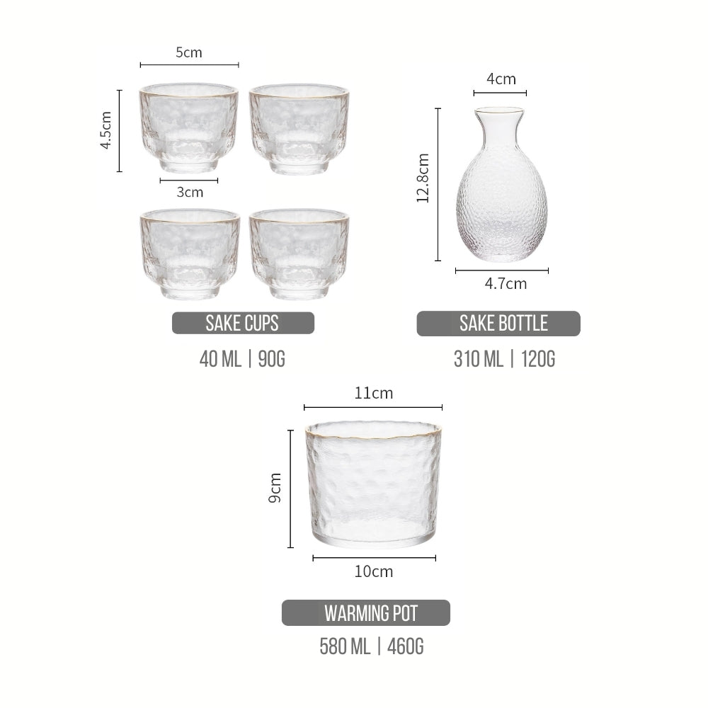 Japanese Frosted Glass Good Luck Sake Set 6pcs