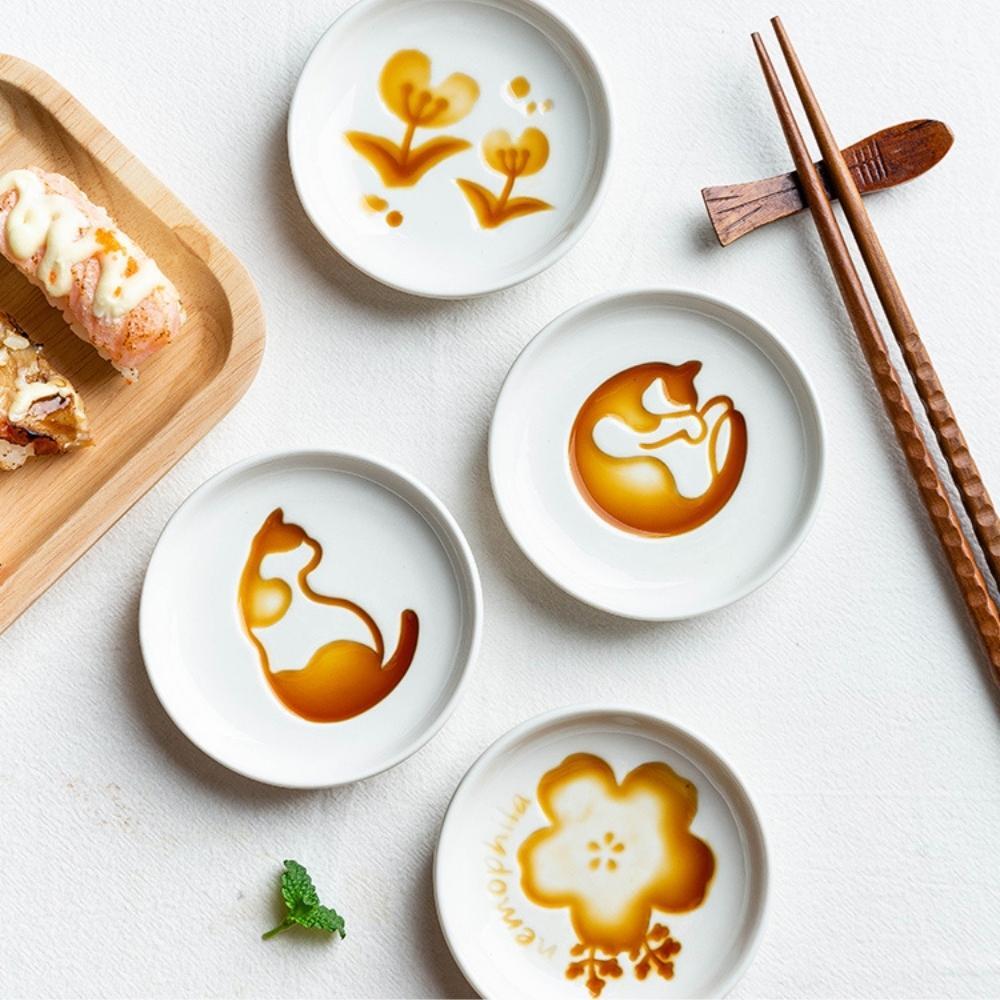 Ceramic Sakura Engraved Soy Sauce Dish (Set of 2)