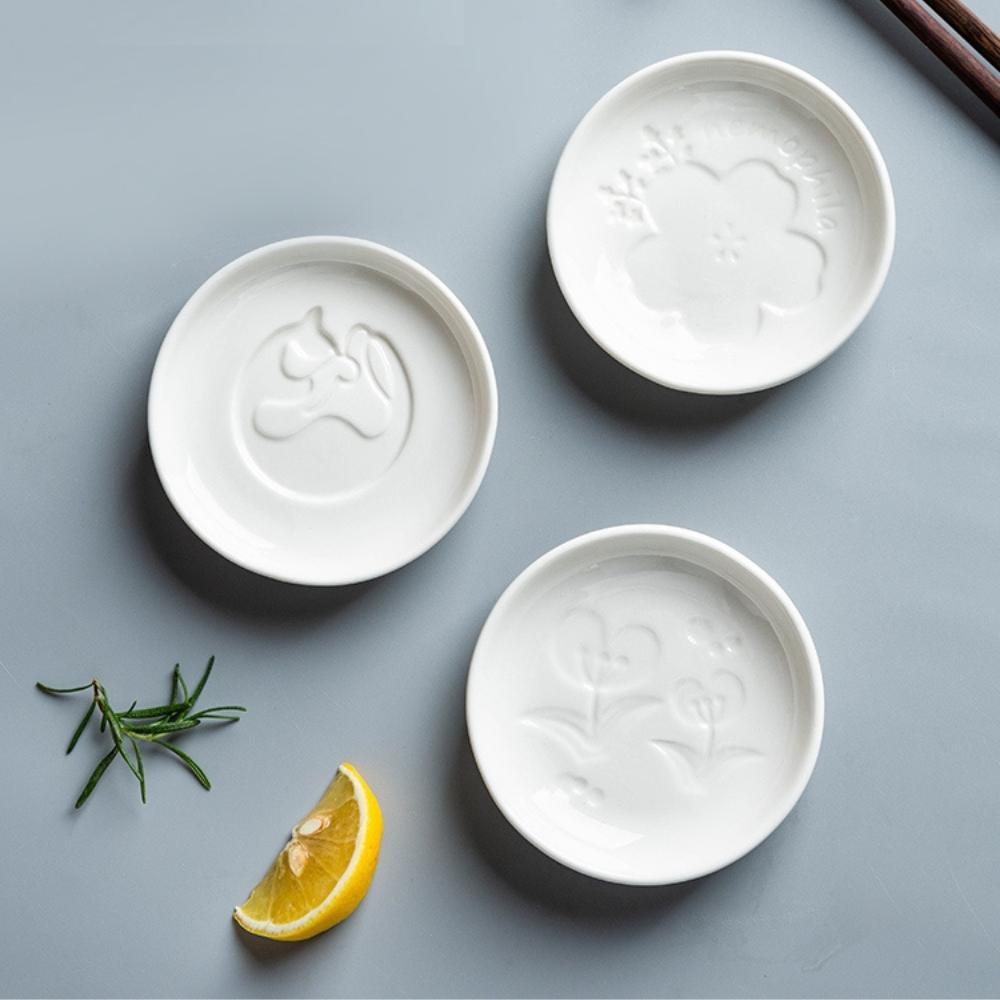 Ceramic Cat Engraved Soy Sauce Dish (Set of 2)