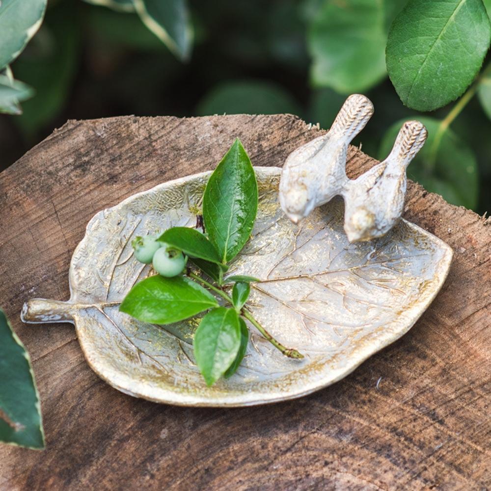 Vintage Metal Leaf Trinket Dish with Birds