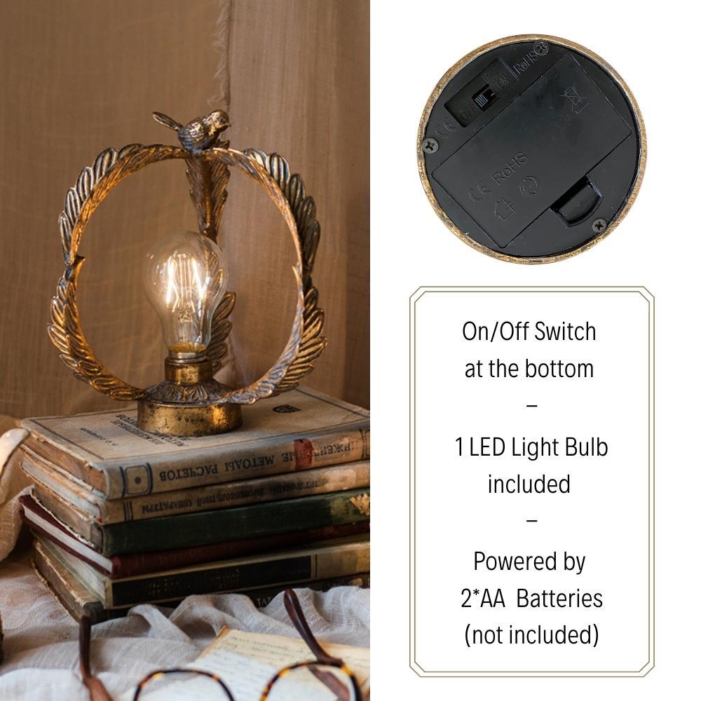 Vintage Gold Metal Bird Wreath Table Lamp