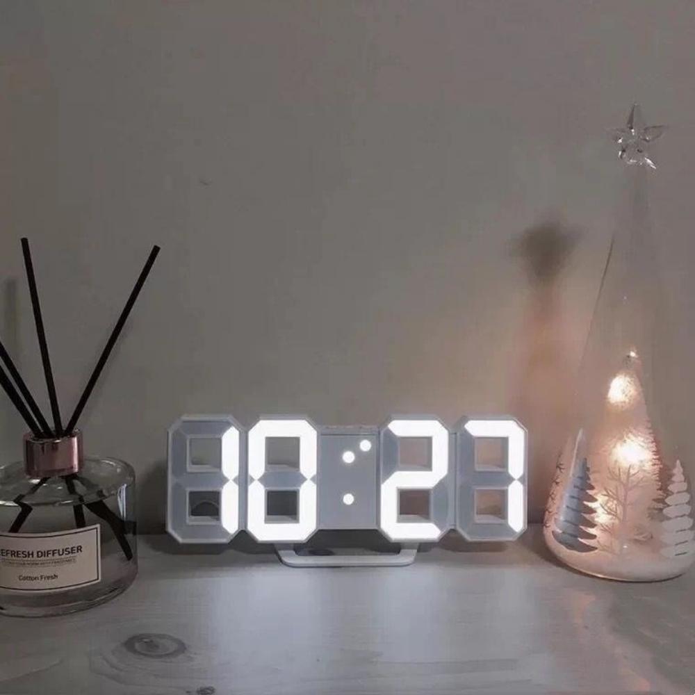 3D LED Light Up Desk/Wall Alarm Clock - White