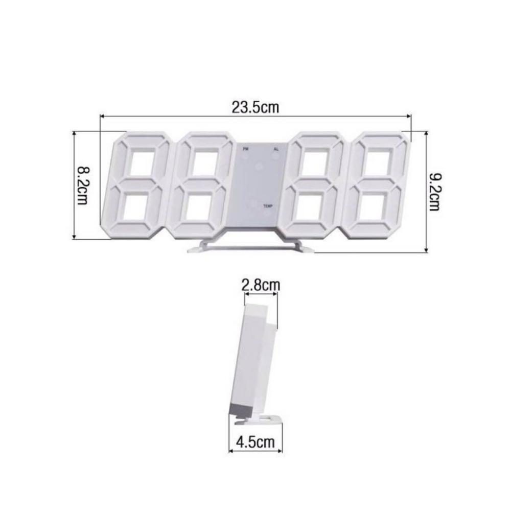 3D LED Light Up Desk/Wall Alarm Clock - White