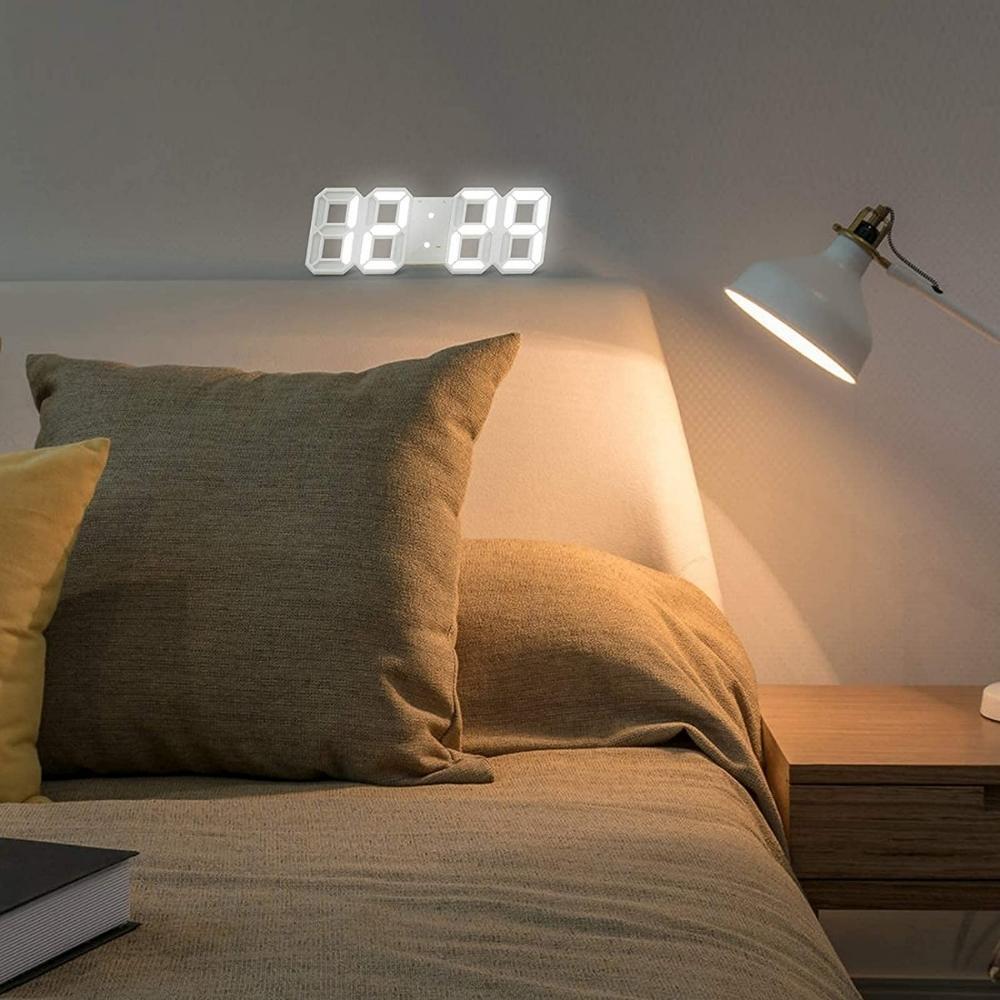 3D LED Light Up Desk/Wall Alarm Clock - White