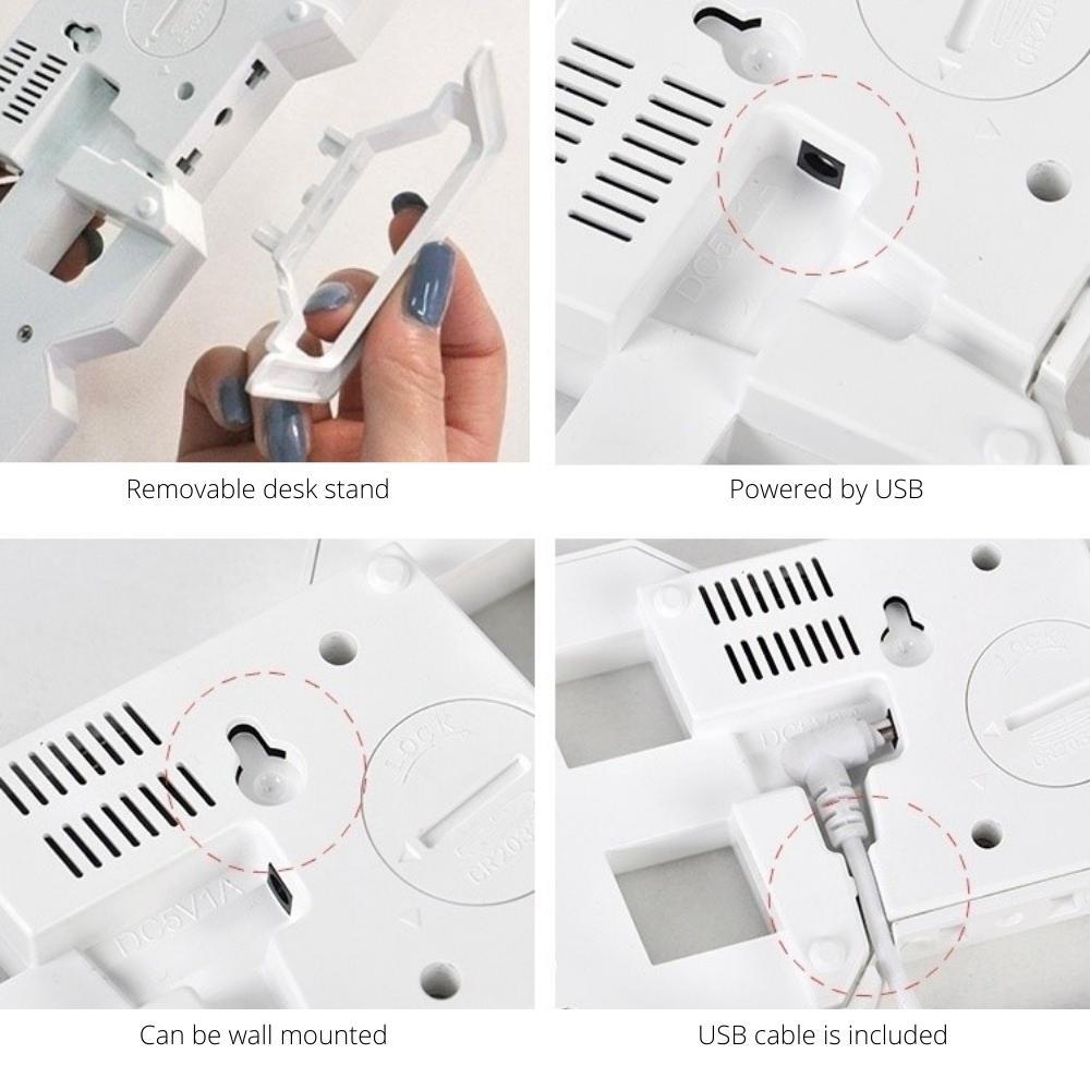 3D LED Light Up Desk/Wall Alarm Clock - White