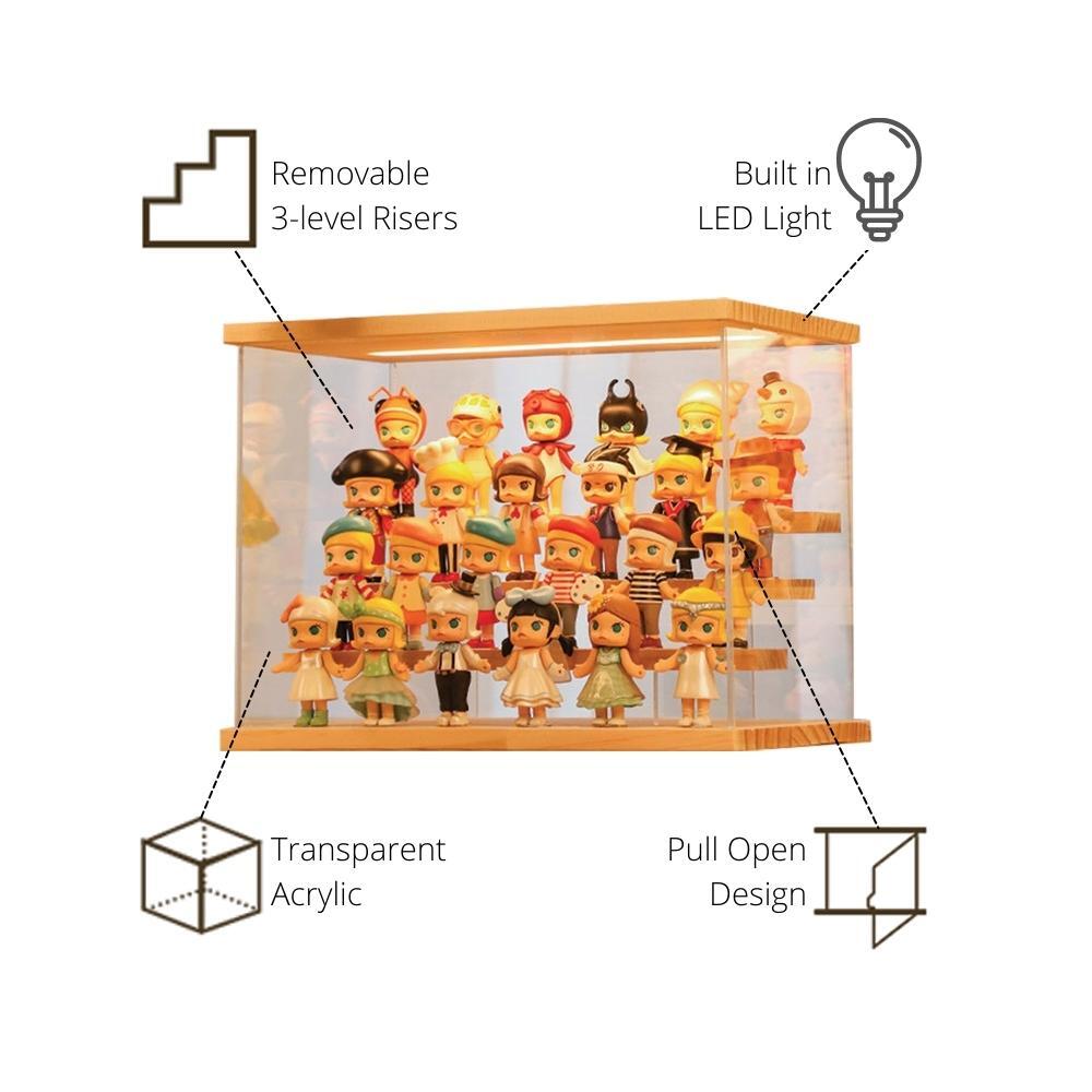 Transparent Acrylic Display Cabinet with 3 Steps Riser and LED Light