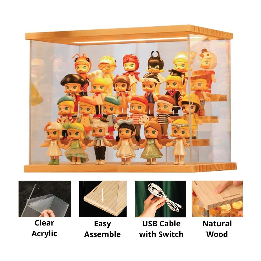 Transparent Acrylic Display Cabinet with 3 Steps Riser and LED Light