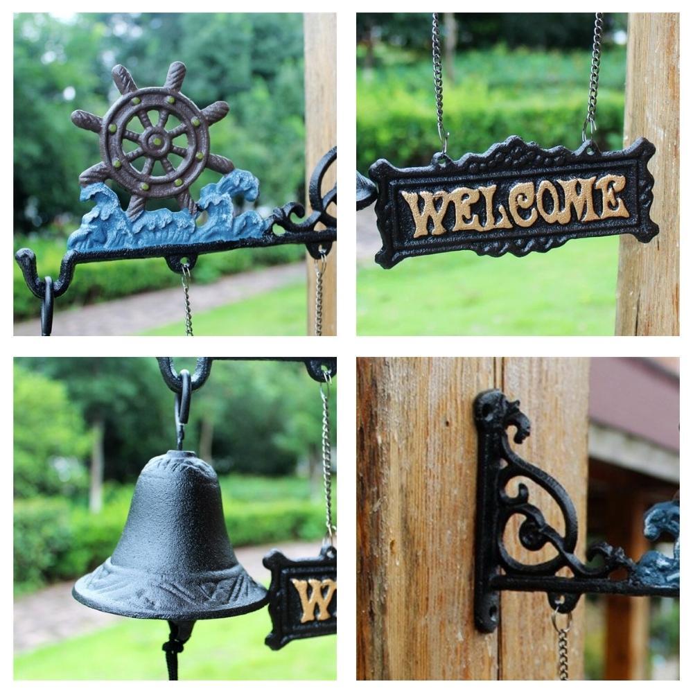 Cast Iron Nautical Ship Wheel Garden Welcome Hanging Door Bell