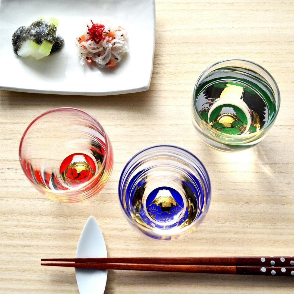 Toyosasaki Mt. Fuji and Shochikubai Glass Sake Cups (Set of 3)