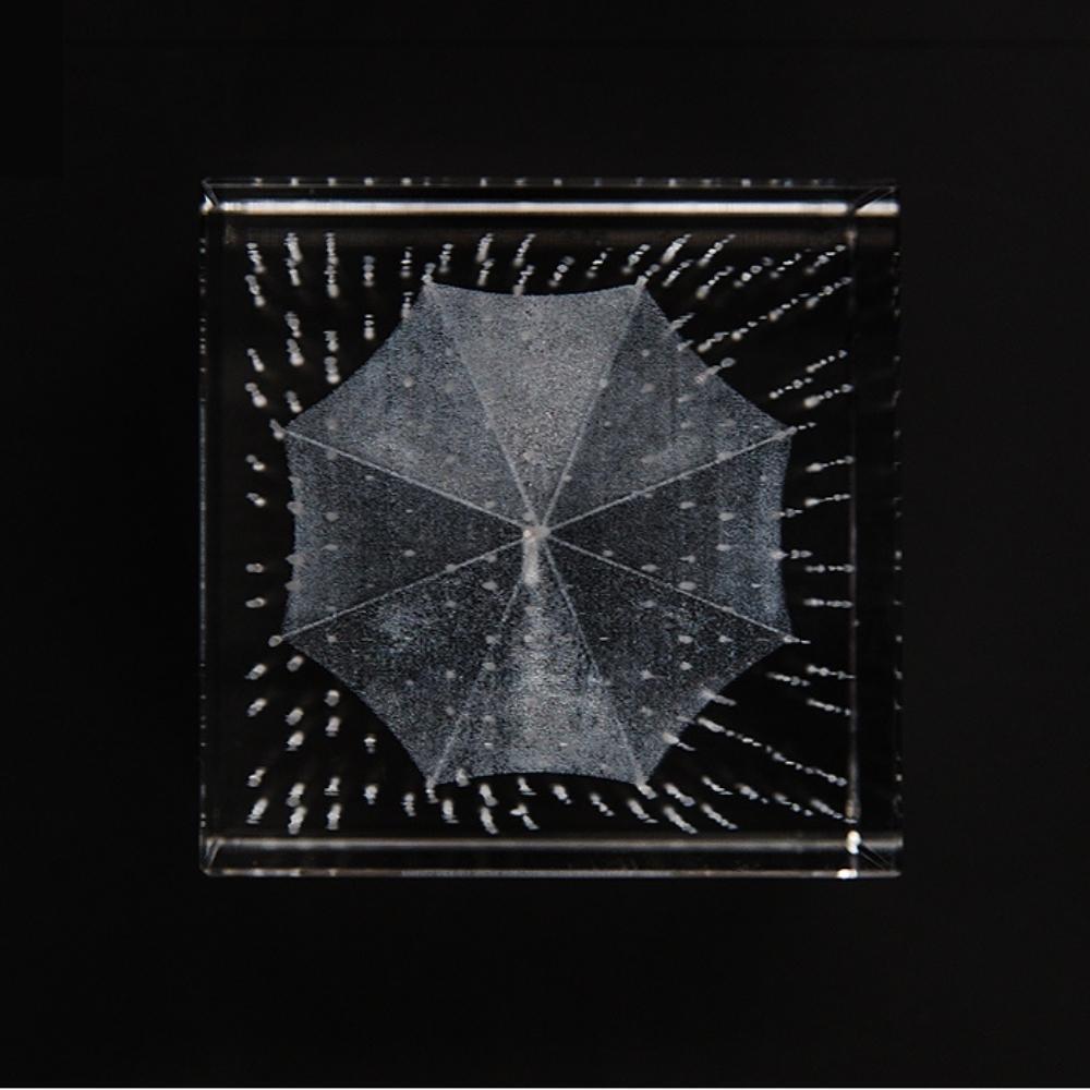 Umbrella Rain Crystal Glass 3D Laser Engraved Cube