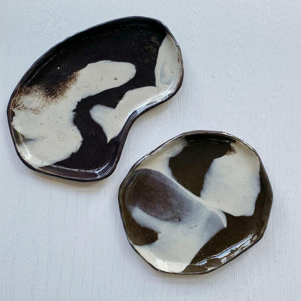 Handmade Ceramic Textured Trinket Dish Set of 2