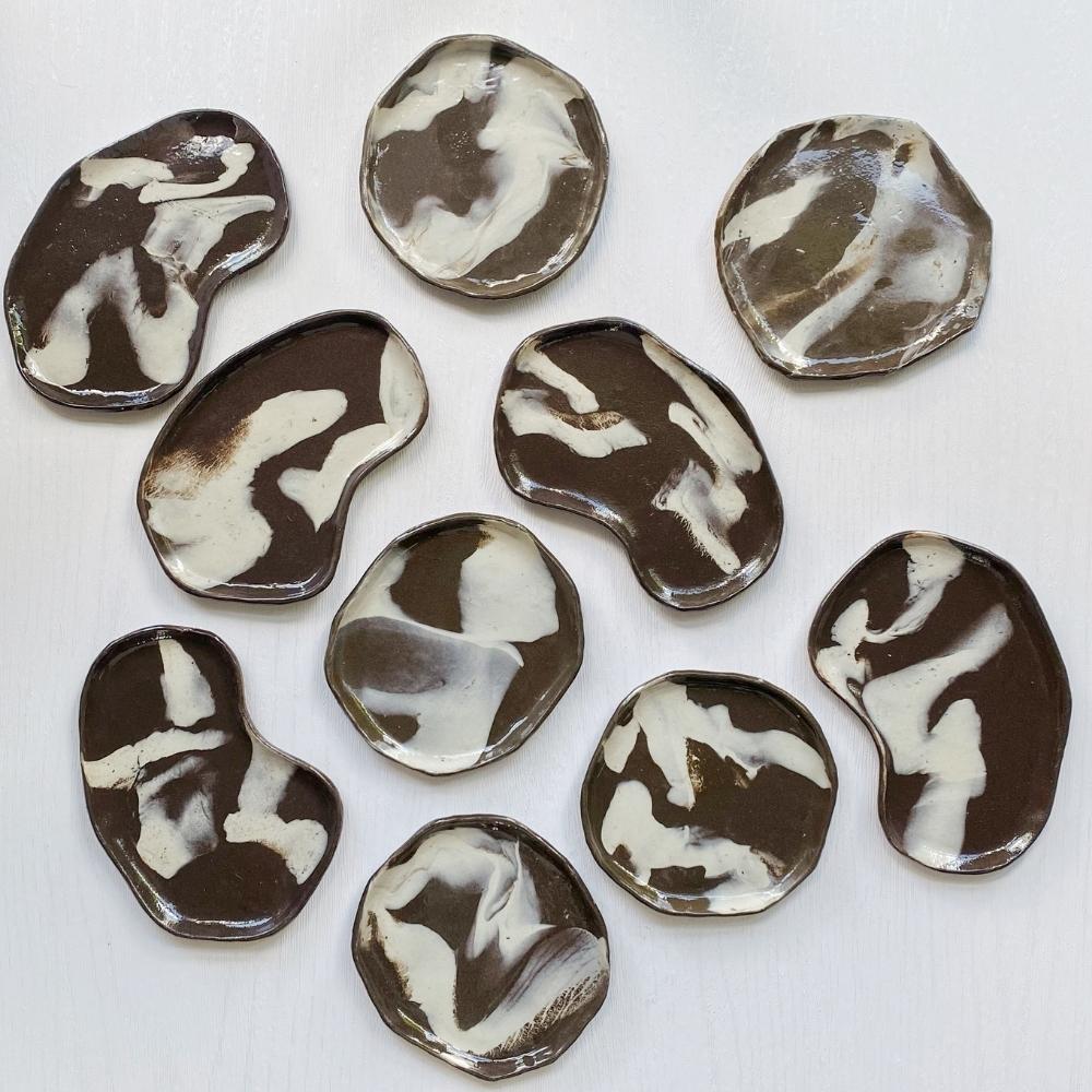 Handmade Ceramic Textured Trinket Dish Set of 2