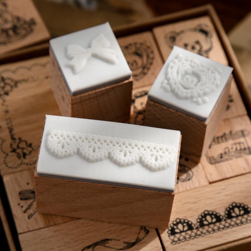 Bear's Tea Party Wooden Rubber Stamp Box Set 11pcs