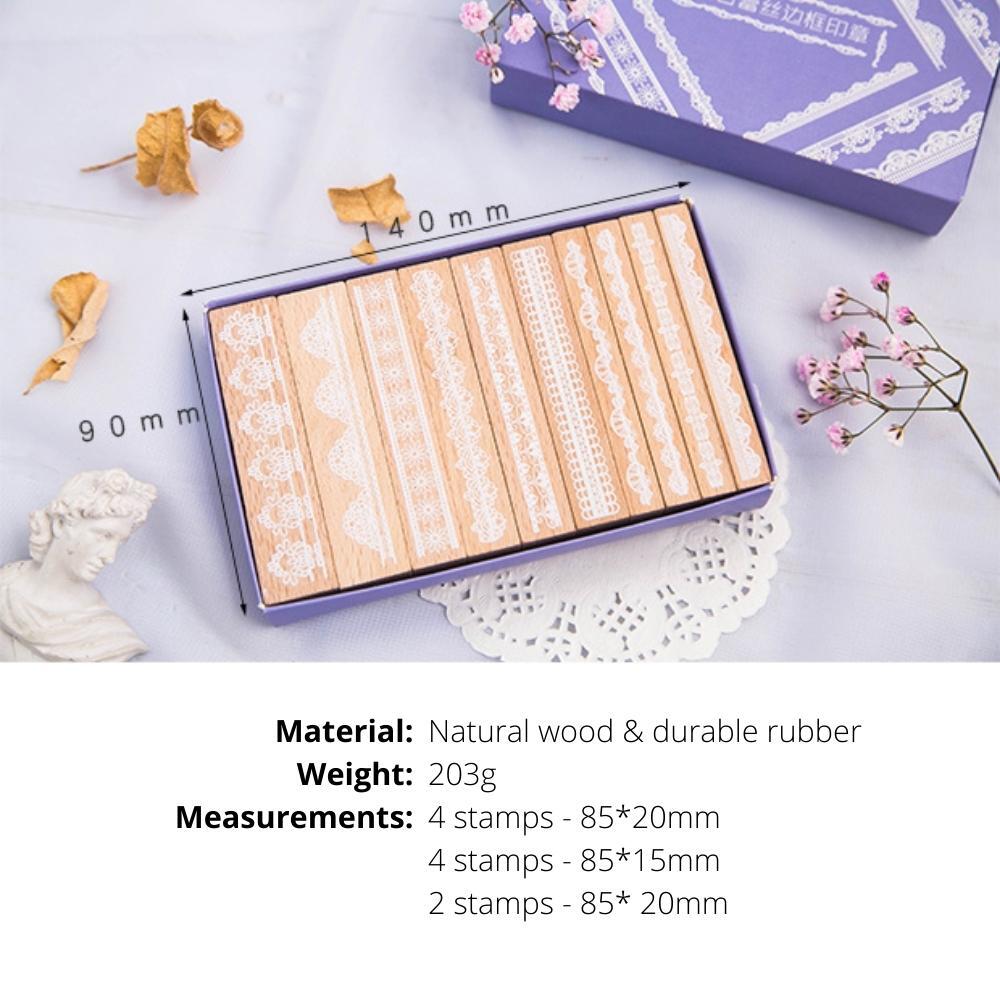 Vintage Lace Border Wooden Rubber Stamp Box Set 10pcs