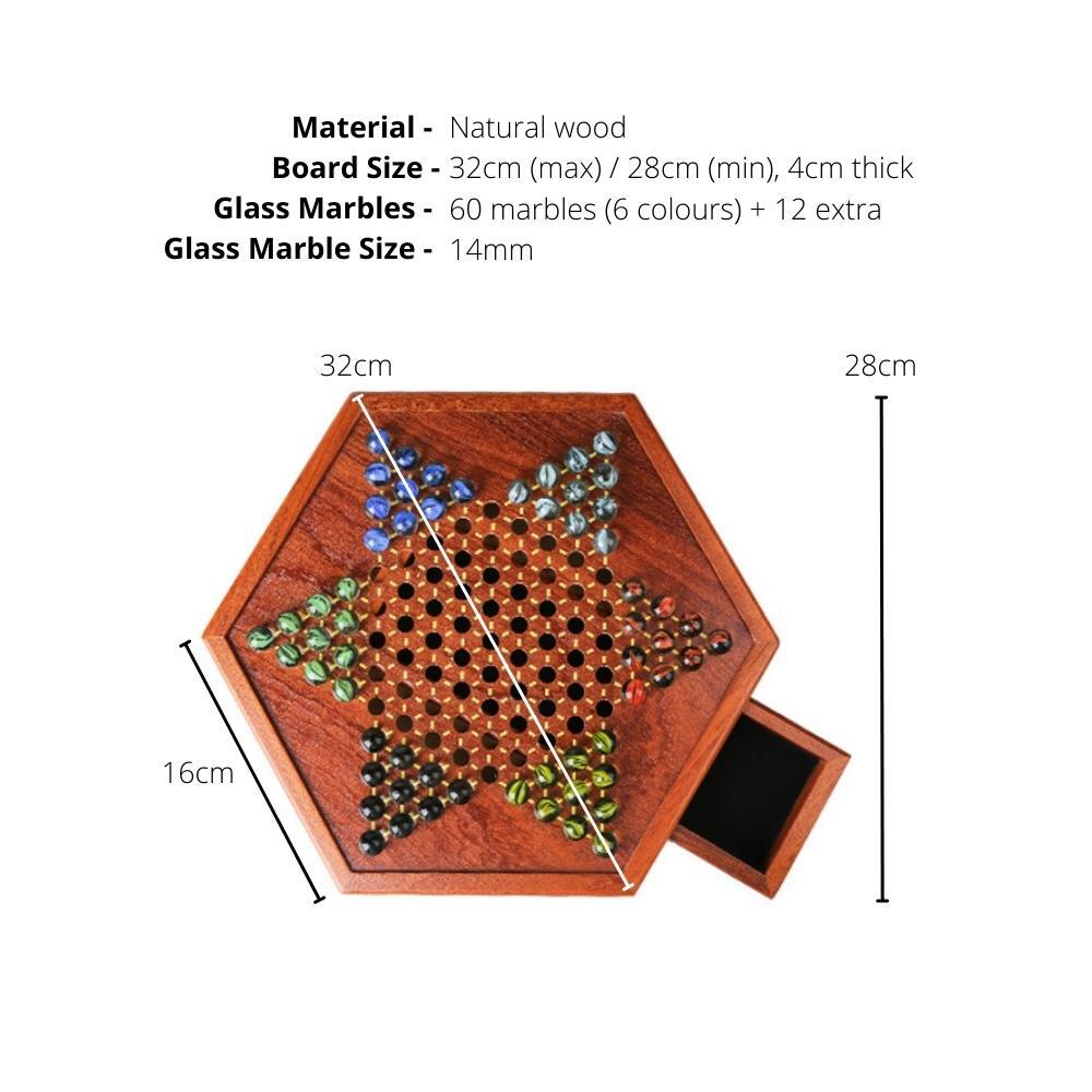 Natural Wood Chinese Checkers Set with Drawer & Glass Marbles