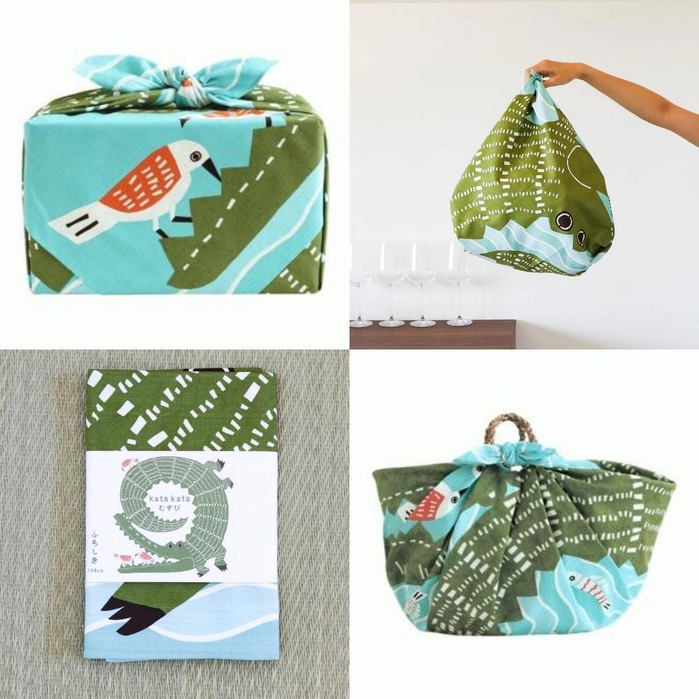 Musubi 104 Kata Kata Crocodile Blue Furoshiki Wrapping Cloth