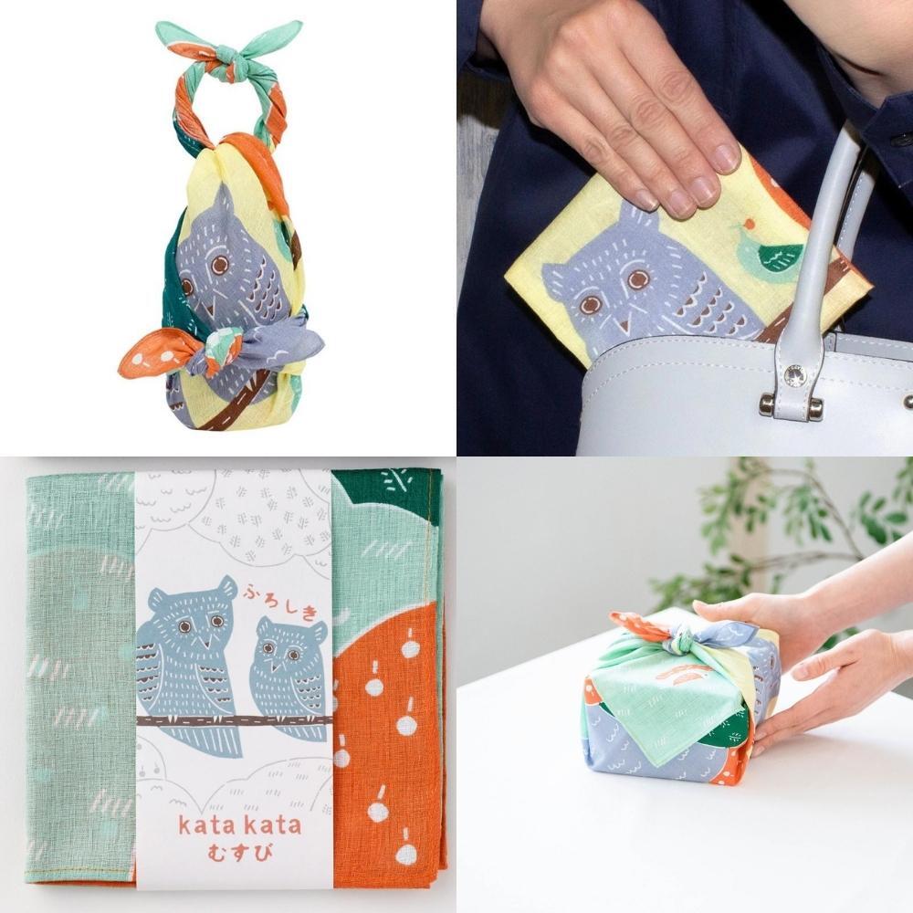 Musubi 50 Kata Kata Owl Green Furoshiki Wrapping Cloth