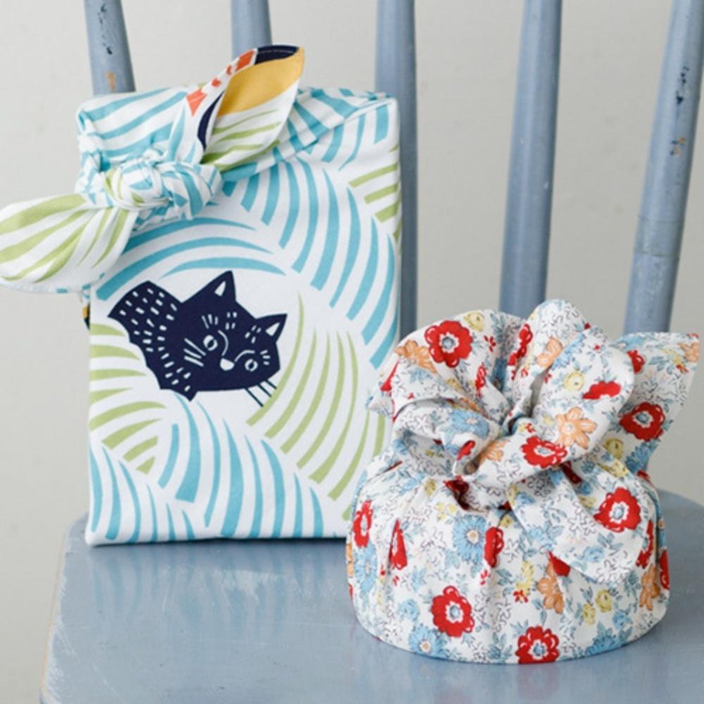 Musubi 45 Kata Kata Cats & Birds Blue Furoshiki Wrapping Cloth