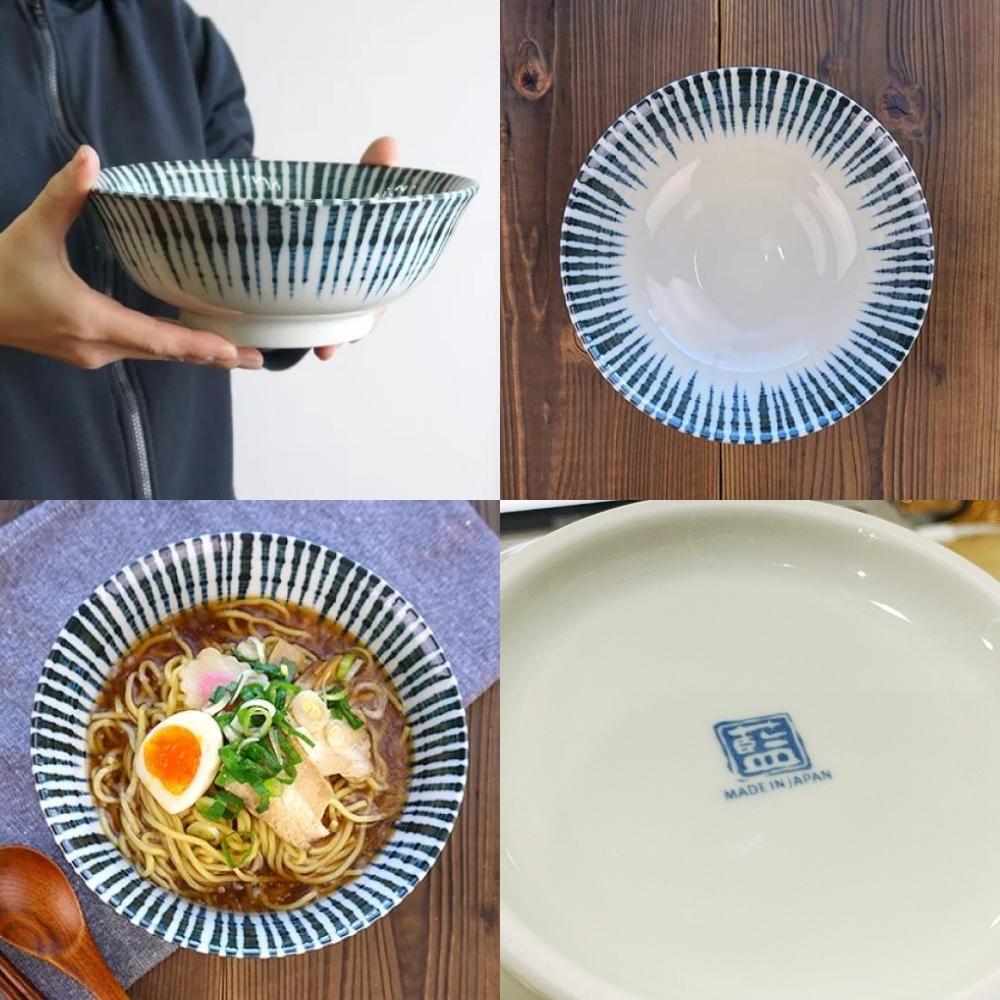 Mino Ware Indigo Tokusa Japanese Porcelain Ramen Bowl