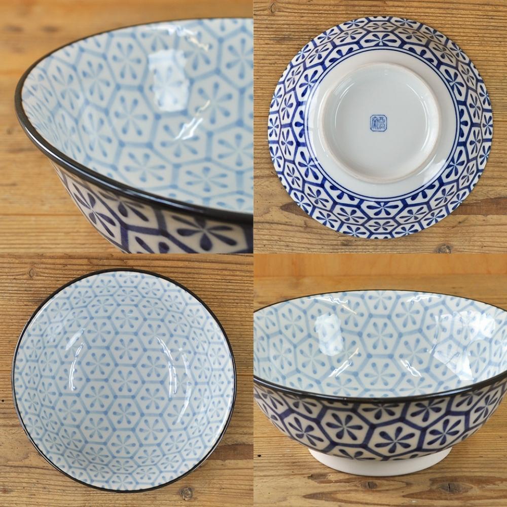 Mino Ware Indigo Hanakikkou Japanese Porcelain Ramen Bowl